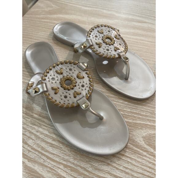 JACK ROGERS Georgica Jelly Sandal Flops Thongs‎ Size 7 Silver/gold Beach Shoes - Picture 1 of 4
